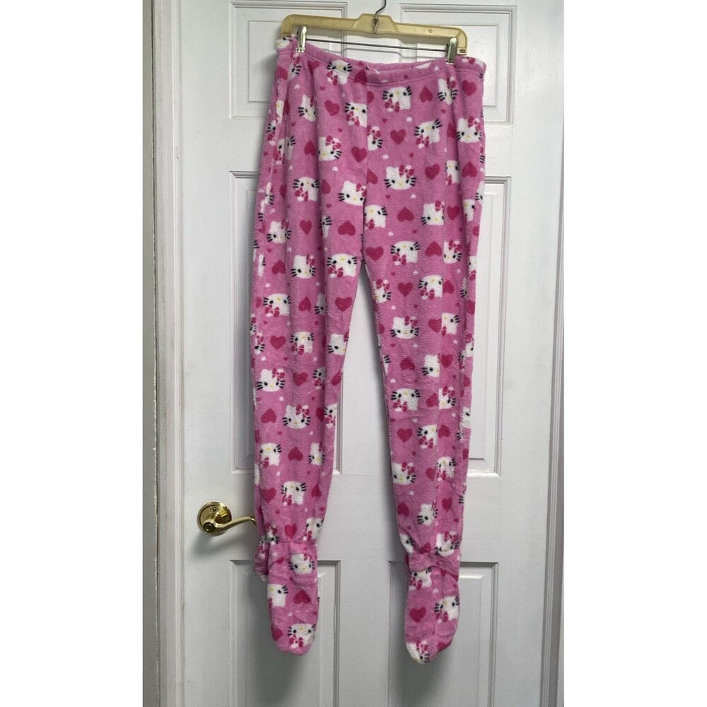 Hello Kitty Sanrio Footed Plush Lounge Pajama pants XL 15/17 with Rare Feet Y2K